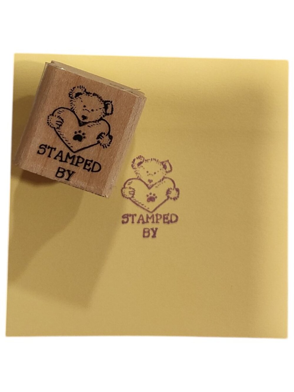 Stampin’ Up! Teddy Bear Heart "Stamped By" Wood Mounted Rubber Stamp